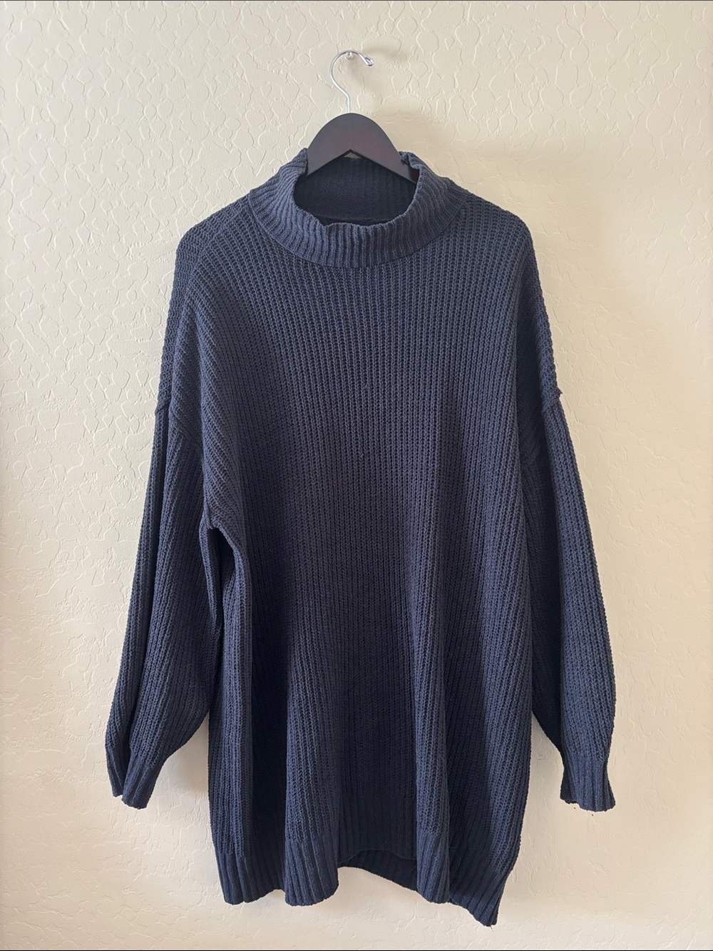 AE Cozy Black Knit Mock Turtleneck Sweater Dress